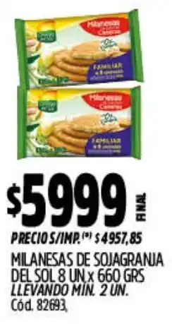 Supermercados Yaguar Milanesas de sojagranja del sol oferta