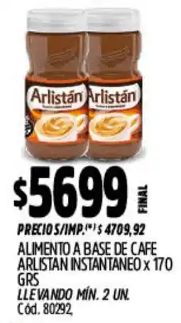 Supermercados Yaguar Alimento a base de cafe arlistán instantaneo oferta