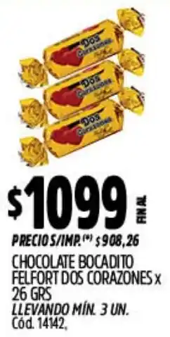 Supermercados Yaguar Dos corazones chocolate bocadito felfort oferta