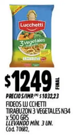 Supermercados Yaguar Lucchetti fideos tirabuzon 3 vegetales n34 oferta