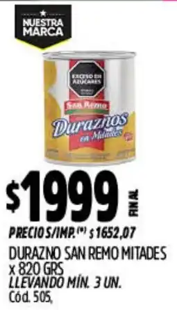 Supermercados Yaguar San remo durazno mitades oferta