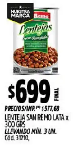 Supermercados Yaguar San remo lenteja lata oferta