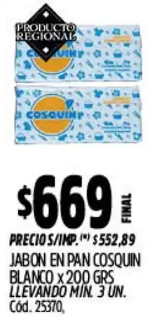 Supermercados Yaguar Jabon en pan cosquin blanco oferta