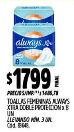 Supermercados Yaguar Always xtra toallas femeninas doble proteccion oferta