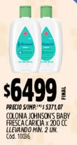 Supermercados Yaguar Johnson's baby colonia fresca caricia oferta