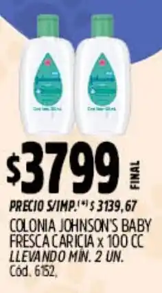 Supermercados Yaguar Johnson's baby colonia fresca caricia oferta