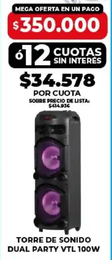 Supermayorista Vital Torre de sonido dual party vtl oferta
