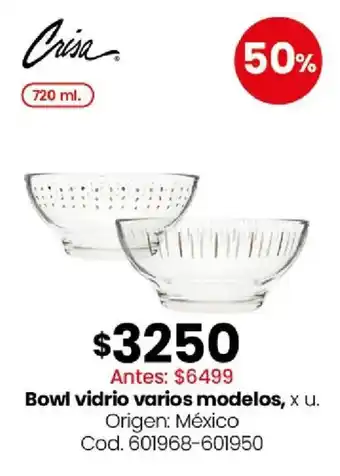 Crisa bowl vidrio varios modelos