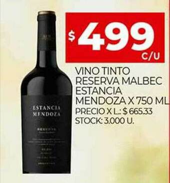 Supermercados DIA Vino Tinto Reserva Malbec Estancia Mendoza oferta