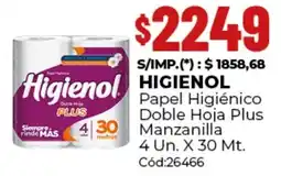 Diarco Higienol papel higiénico doble hoja plus manzanilla oferta