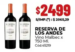 Diarco Reserva de los andes vino malbec oferta