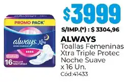 Diarco Always toallas femeninas xtra triple protec noche suave oferta