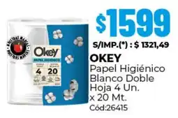 Diarco Okey papel higiénico blanco doble hoja oferta
