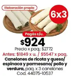 Coto Canelones de ricota y queso/ espinaca y parmesano/ pollo y verdura oferta