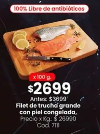 Filet de trucha grande con piel congelada
