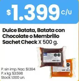 Changomas Check dulce batata, batata con chocolate o membrillo sachet oferta