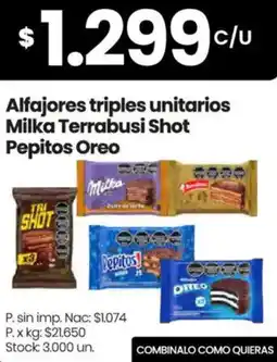 Changomas Milka/ terrabusi/ shot/ pepitos/ oreo alfajores triples unitarios oferta