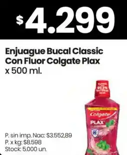 Changomas Colgate plax enjuague bucal classic con fluor oferta