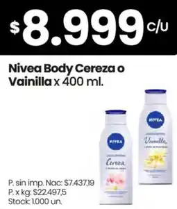 Changomas Nivea body cereza o vainilla oferta