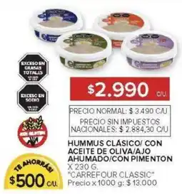 Carrefour Carrefour classic hummus clásico/con aceite de oliva/ajo ahumado/con pimenton oferta
