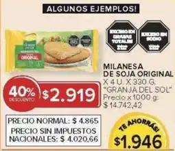 Carrefour Granja del sol milanesa de soja original oferta
