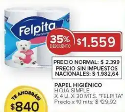 Carrefour Felpita papel higiénico hoja simple oferta