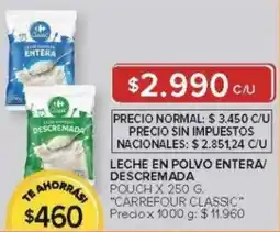 Carrefour Carrefour classic leche en polvo entera/ descremada pouch oferta