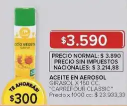 Carrefour Carrefour classic aceite en aerosol girasol oferta