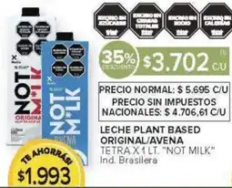 Carrefour Not milk leche plant based original/avena tetra oferta