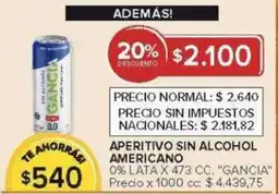 Carrefour Gancia aperitivo sin alcohol americano 0% lata oferta