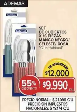 Carrefour Club habitual set de cubiertos mango negro/ celeste/ rosa oferta