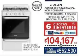Carrefour Drean cocina multigas blanca oferta
