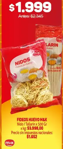 Makro M&K fideos huevo nido/tallarin oferta
