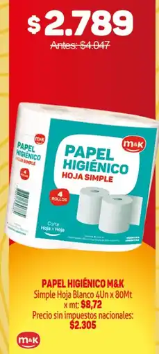 Makro M&K papel higiénico simple hoja blanco oferta