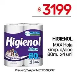 Nini Mayorista Higienol max hoja simp. c/aloe oferta