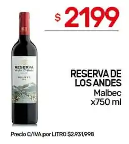 Nini Mayorista Reserva de los andes malbec oferta