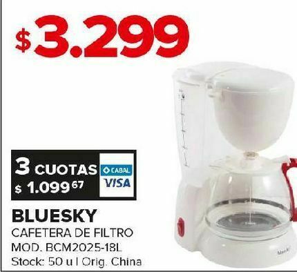 Cafetera de filtro bluesky oferta en Carrefour