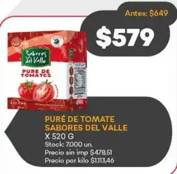 Supermercados Tadicor Sabores del valle puré de tomate oferta