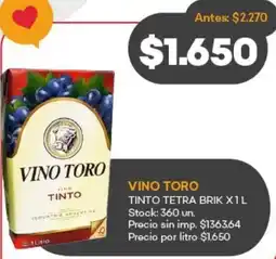 Supermercados Tadicor Vino toro tinto tetra brik oferta