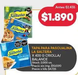 Supermercados Tadicor La salteña tapa para pascualina criolla/ balance oferta