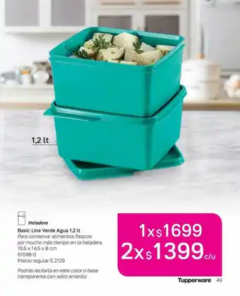 Tupperware Heladera Basic Line Verde Agua 1.2 Lt oferta