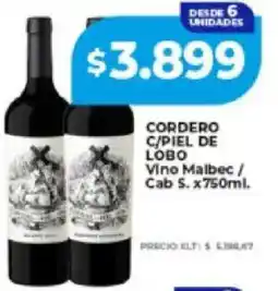 Supermayorista Vital Cordero c/piel de lobo vino malbec / cab s. oferta