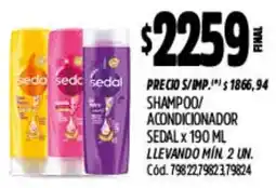 Supermercados Yaguar Sedal shampoo/ acondicionador oferta