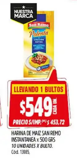 Supermercados Yaguar San remo harina de maiz instantanea oferta