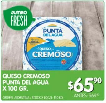 Jumbo Queso cremoso punta del agua 100g oferta