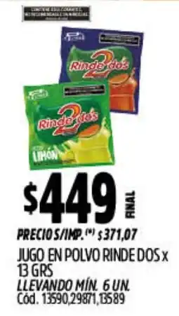 Supermercados Yaguar Rinde dos jugo en polvo oferta