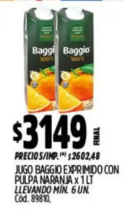 Supermercados Yaguar Baggio jugo exprimido con pulpa naranja oferta