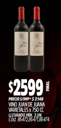 Supermercados Yaguar Juan de juana vino varietales oferta