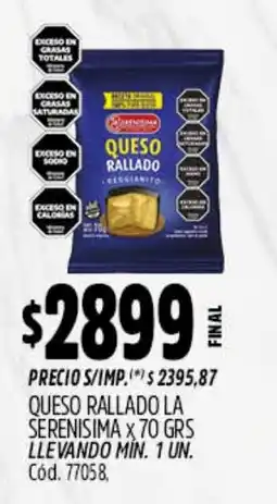 Supermercados Yaguar La serenisima queso rallado oferta