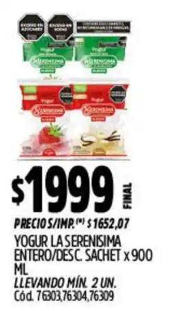 Supermercados Yaguar La serenisima yogur entero/desc. sachet oferta